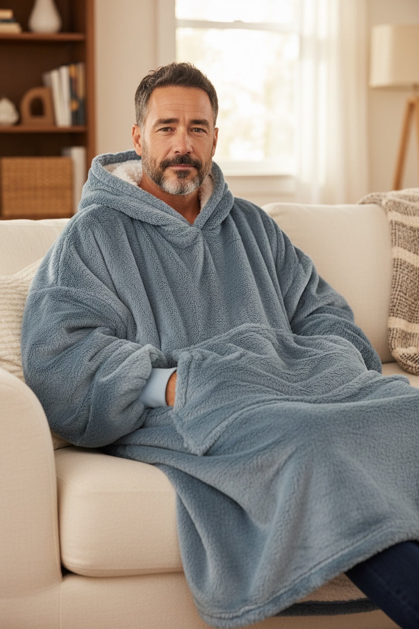 CozyNest Premium Oversized Sherpa Hoodie Blanket – Sky Blue