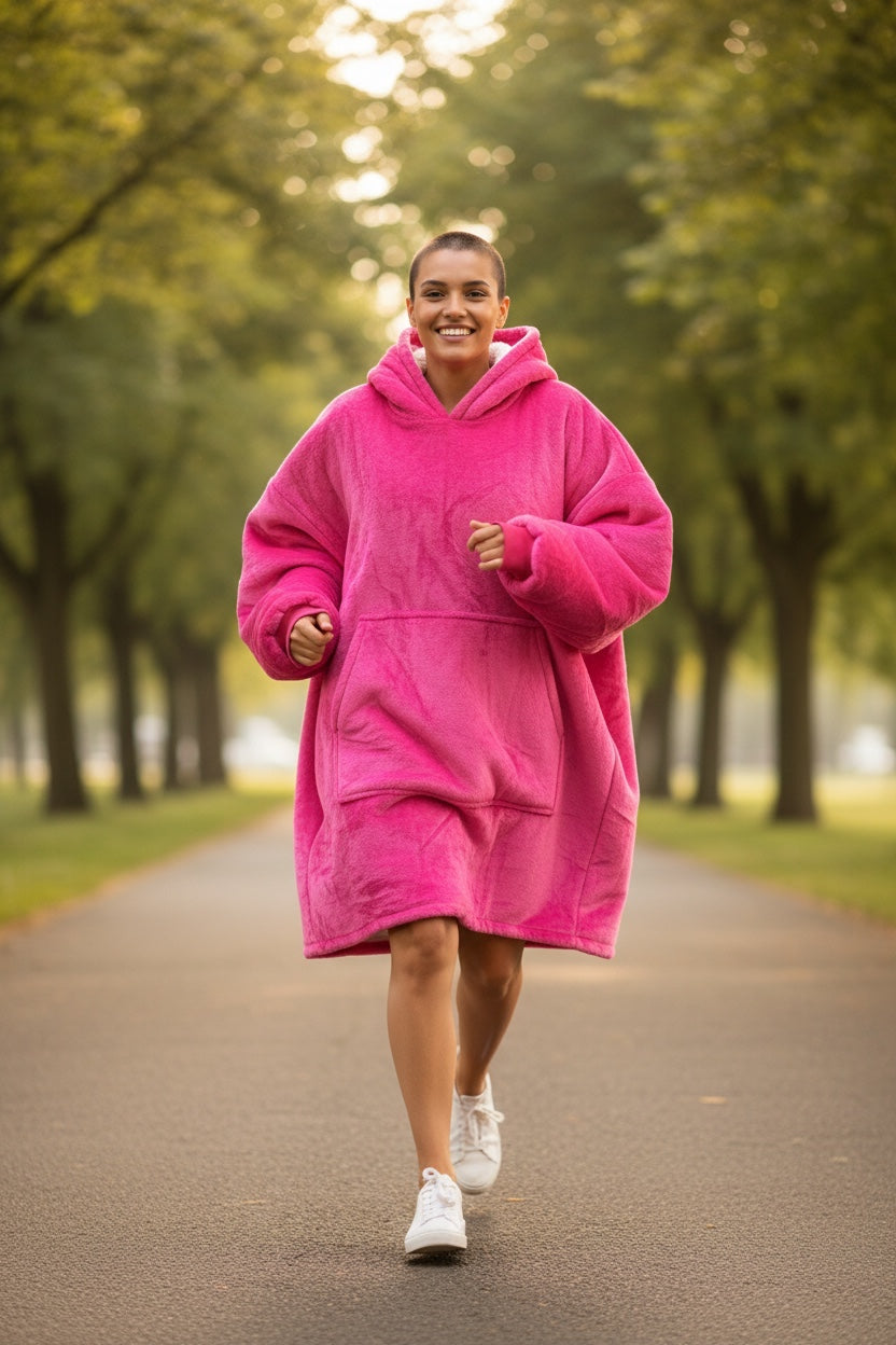CozyNest Premium Oversized Sherpa Hoodie Blanket – Hot Pink