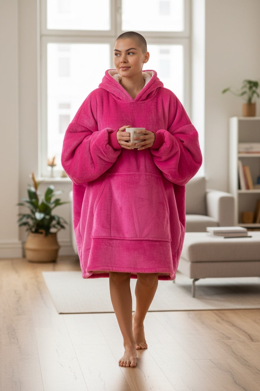 CozyNest Premium Oversized Sherpa Hoodie Blanket – Hot Pink