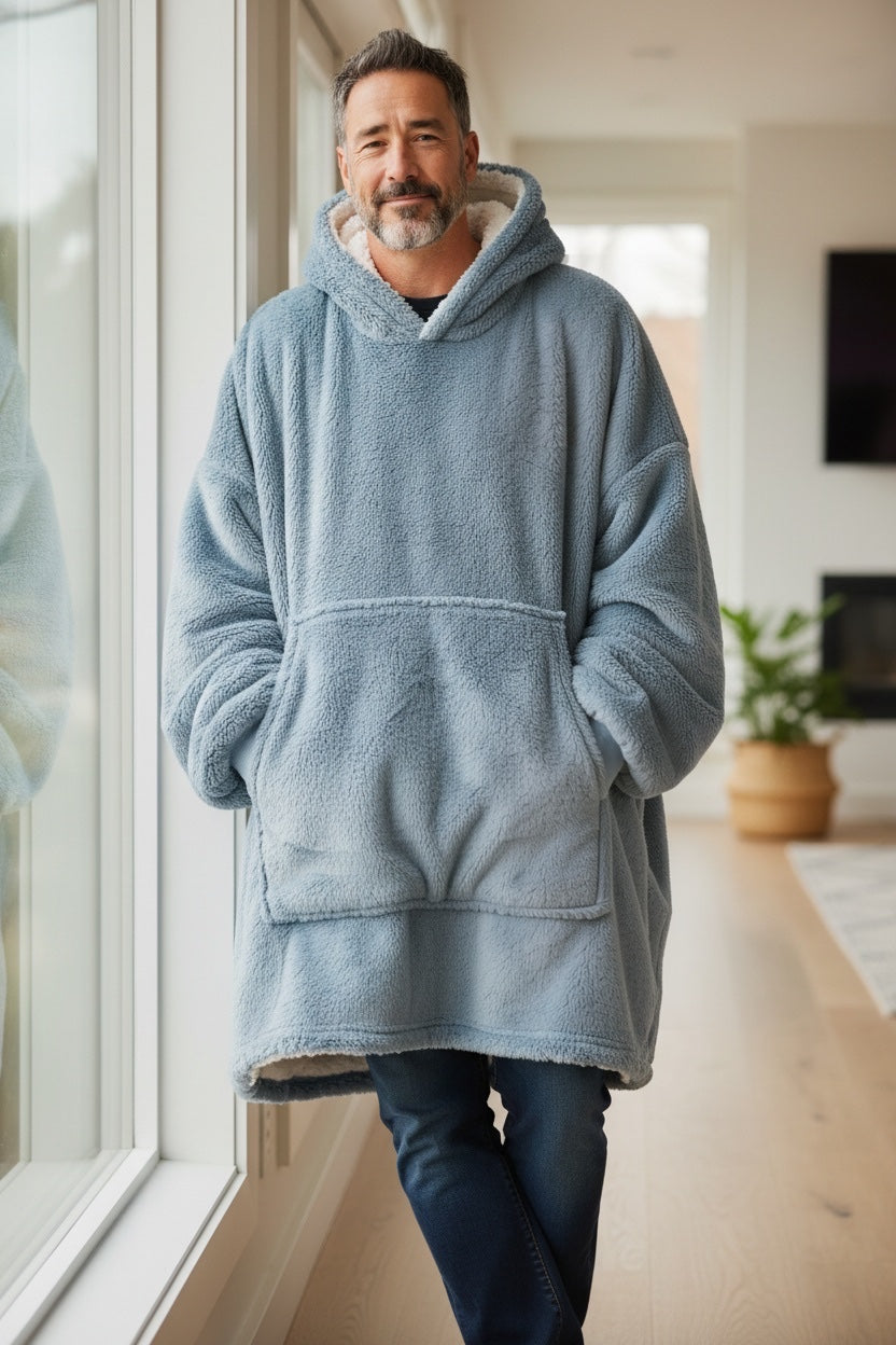 CozyNest Premium Oversized Sherpa Hoodie Blanket – Sky Blue