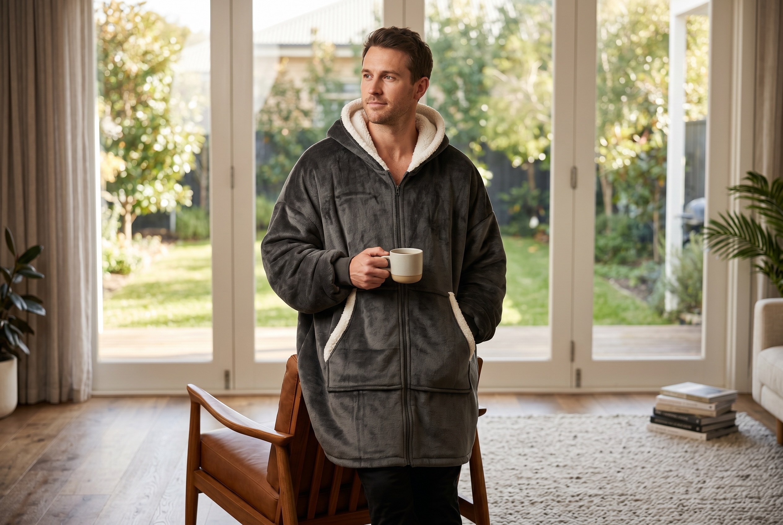 CozyNest Oversized Zip-Up Hoodie Blanket – Charcoal Grey