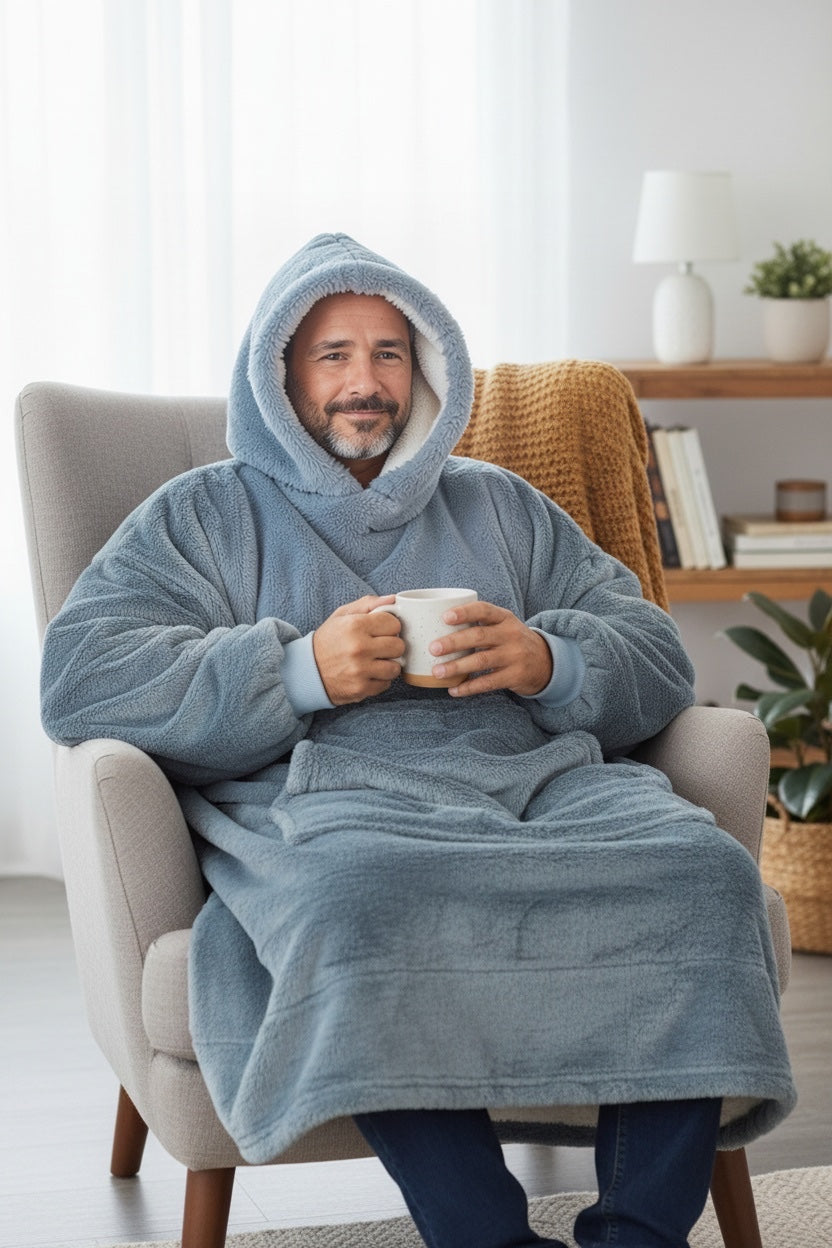 CozyNest Premium Oversized Sherpa Hoodie Blanket – Sky Blue