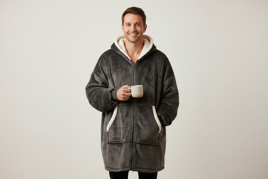 CozyNest Oversized Zip-Up Hoodie Blanket – Charcoal Grey