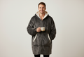 CozyNest Oversized Zip-Up Hoodie Blanket – Charcoal Grey
