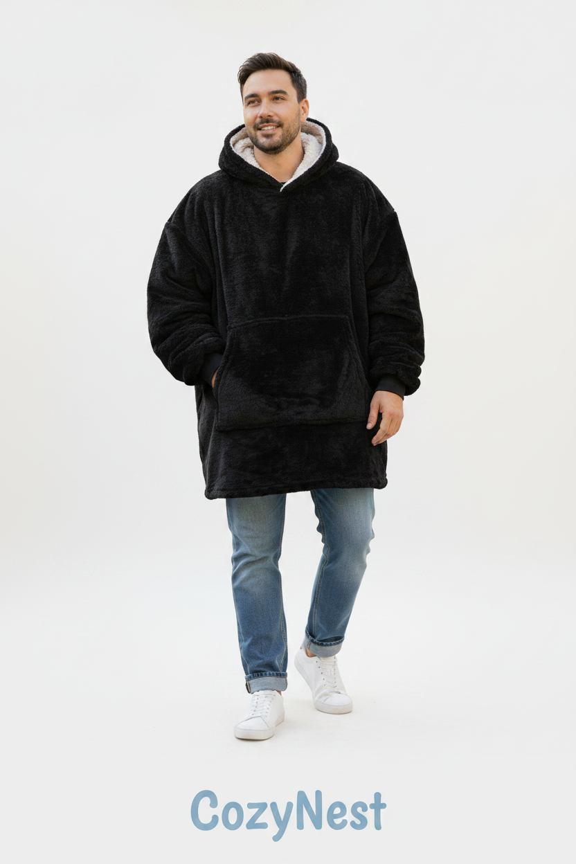 CozyNest Black Oversized Hoodie Blanket