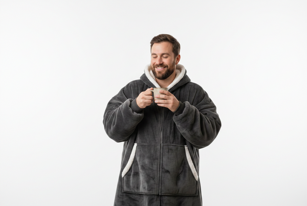 CozyNest Oversized Zip-Up Hoodie Blanket – Charcoal Grey