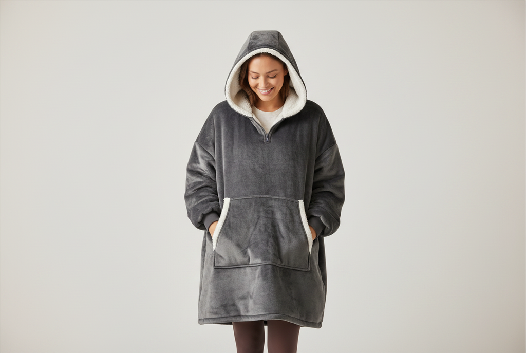 CozyNest Oversized Zip-Up Hoodie Blanket – Charcoal Grey