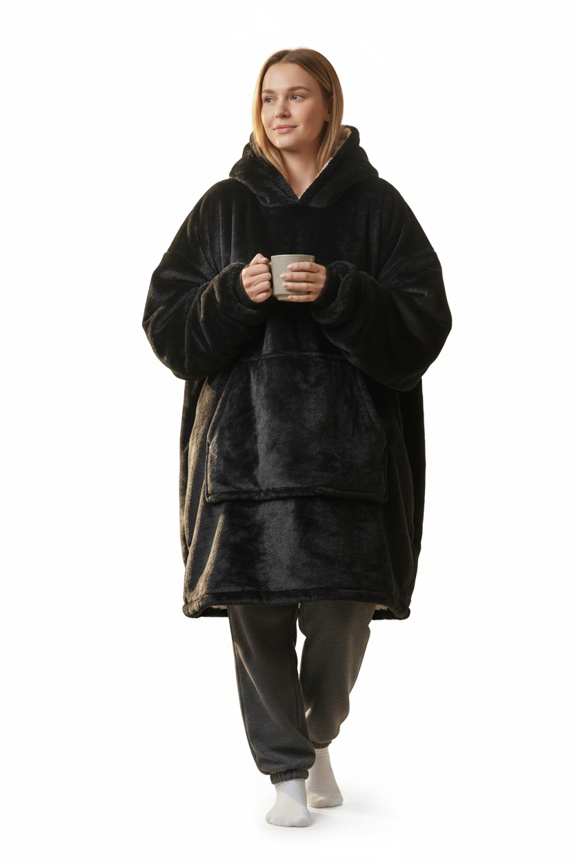 CozyNest Black Oversized Hoodie Blanket