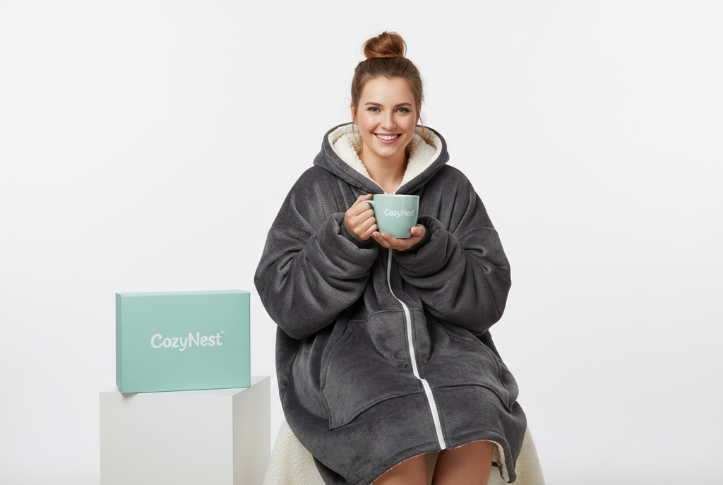 CozyNest Oversized Zip-Up Hoodie Blanket – Charcoal Grey