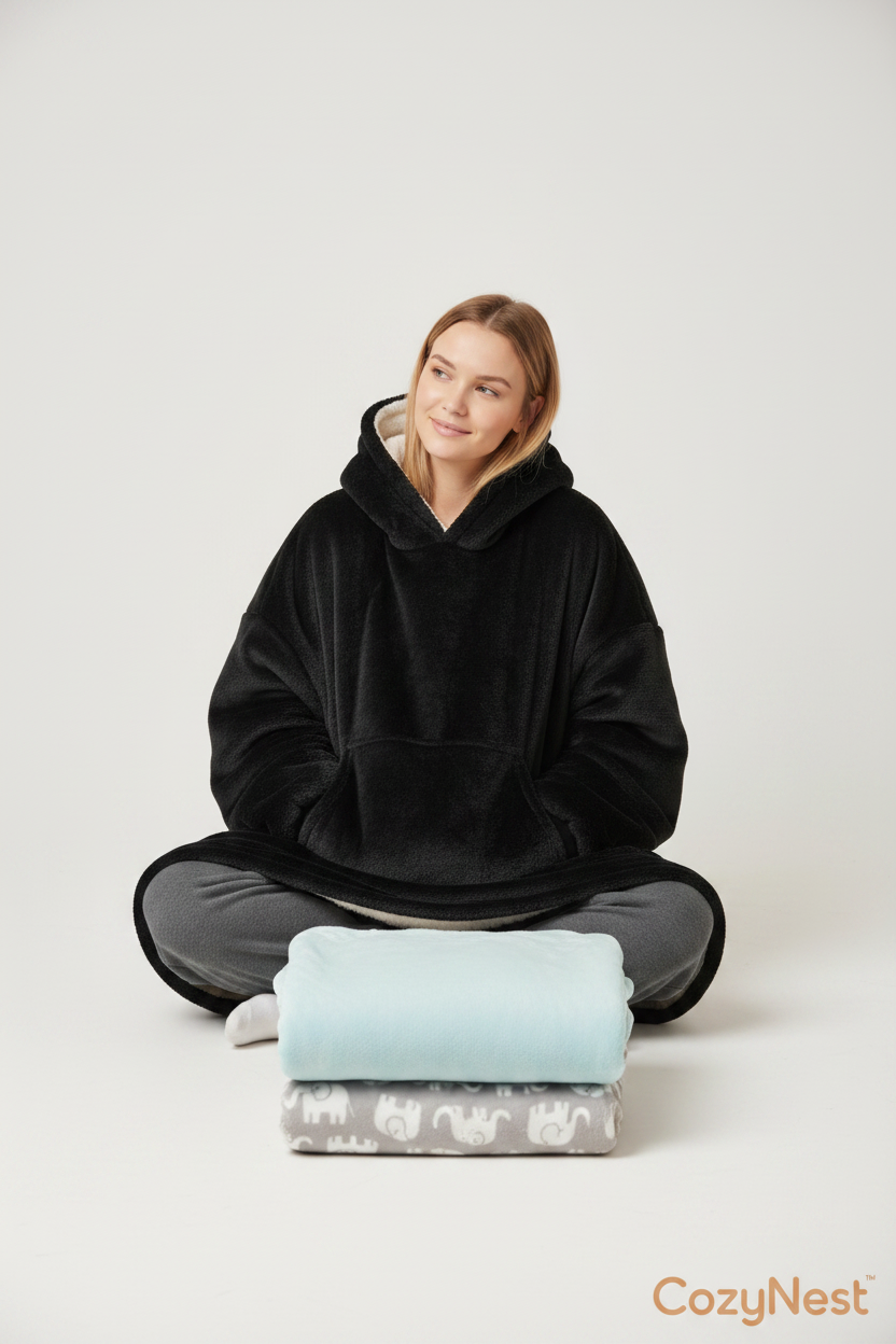 CozyNest Black Oversized Hoodie Blanket